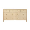 Carnegie seven drawer chest in natural grasscloth with brass knobs and glass top