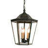 Chelsea three light pendant lantern in solid copper with brass fretwork and beveled glass