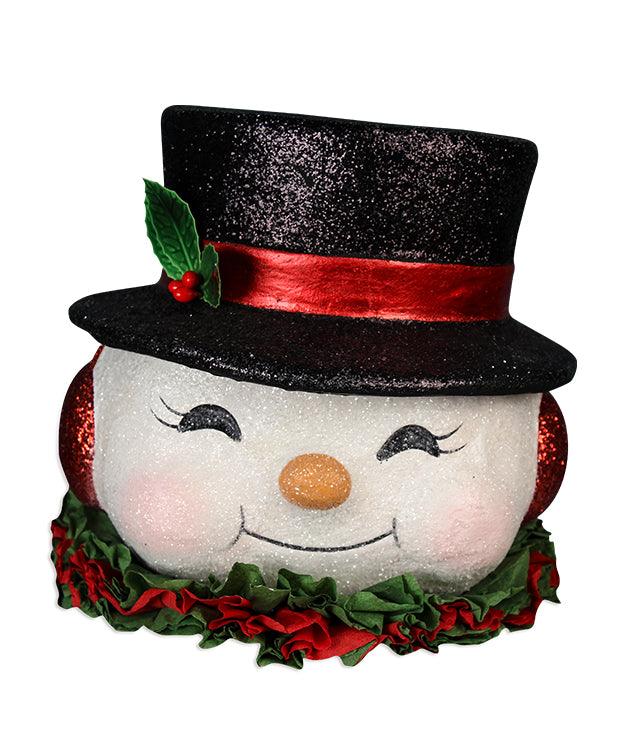 Happy Snowman Vintage Paper Mâché Bucket