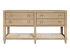 Richmond Console Table in Cerused Oak — Four-Drawer Oak Console with Open Cane Shelf and Ring Pull Hardware, Coastal Console for Entryways and Living Rooms
