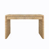 Adrien Rattan Waterfall Desk — Woven Rattan Two-Drawer Desk with Inset Glass Top and Waterfall Edge, Coastal Desk for Home Offices and Bedrooms