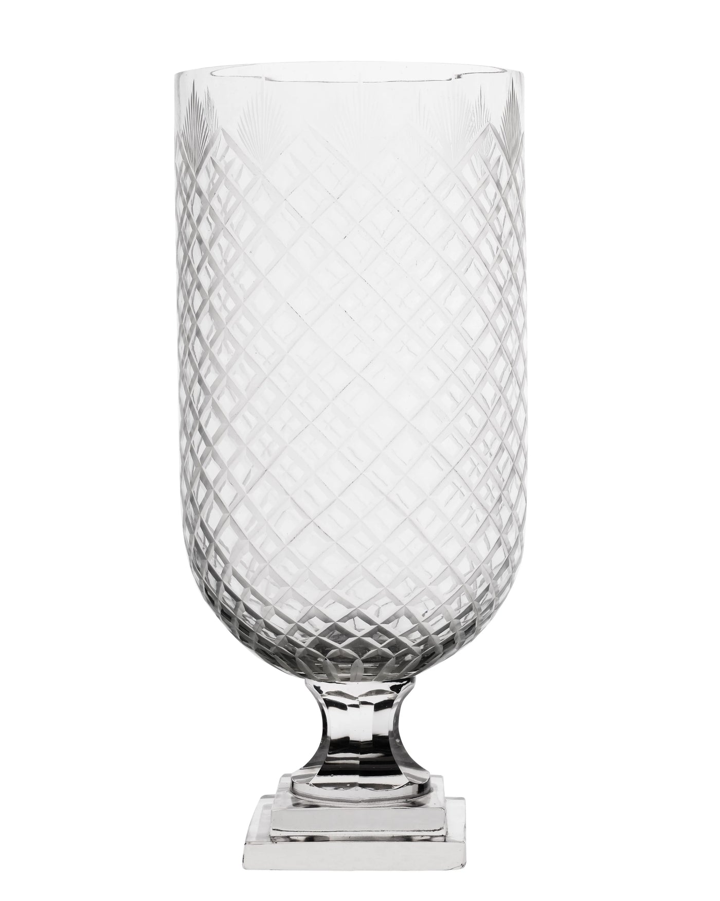 Tall Etched Diamond Hurricane Vase