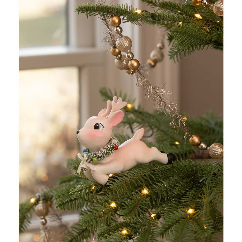 Leaping High Pink Reindeer Clip Ornament by Bethany Lowe