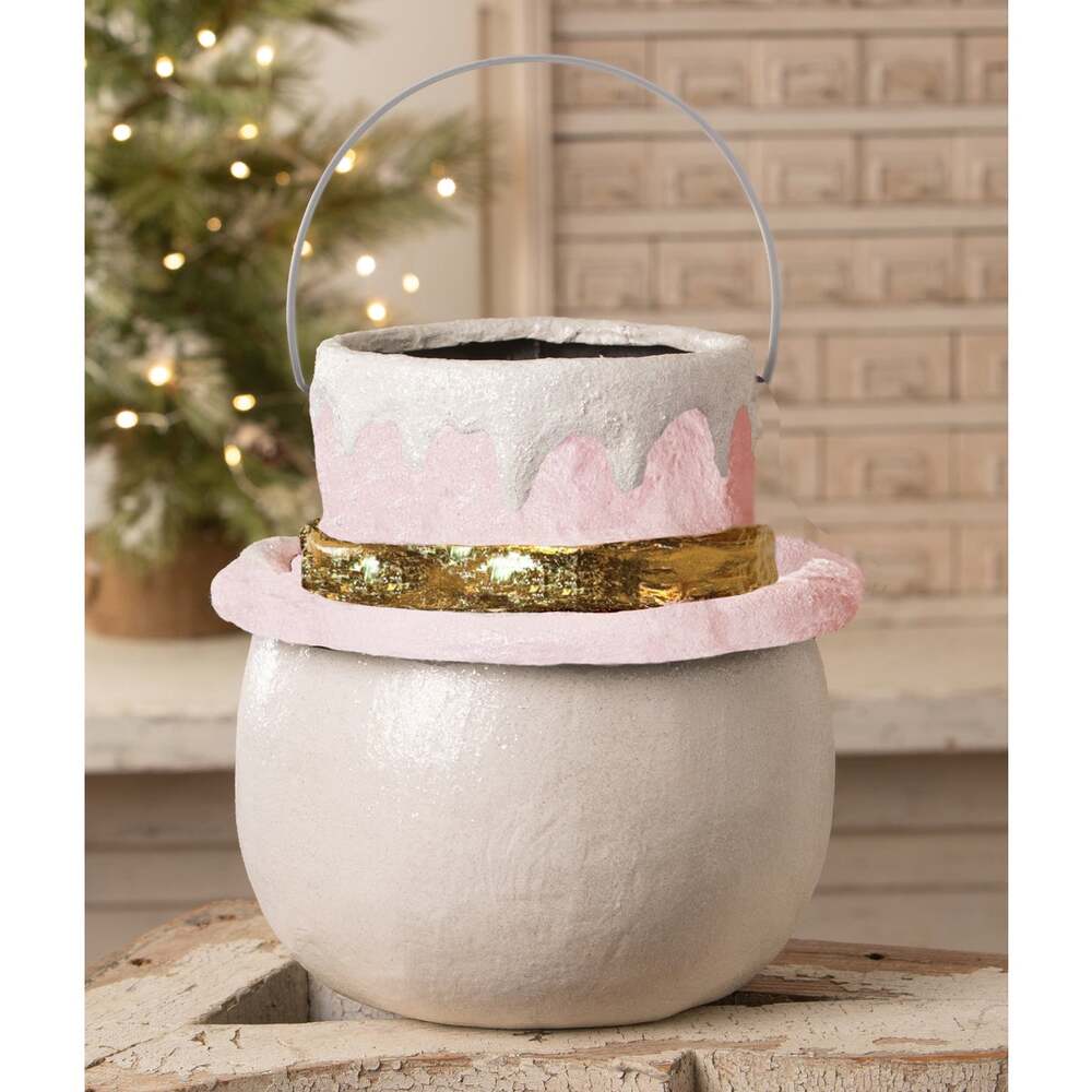 Pastel Holly Hat Snowman Bucket By Bethany Lowe Designs