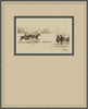 Framed art print featuring a sepia-toned sketch of horseback riders on a field, surrounded by a dark gray inner frame and a textured beige mat board.