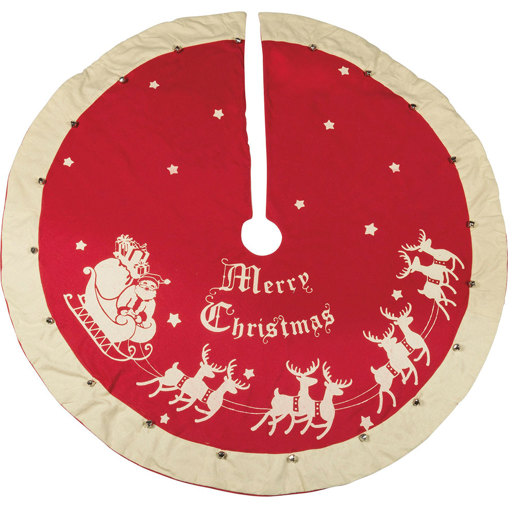 Santa And Sleigh Vintage Replica Felted Tree Skirt