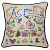 Ski Aspen Hand-Embroidered Pillow