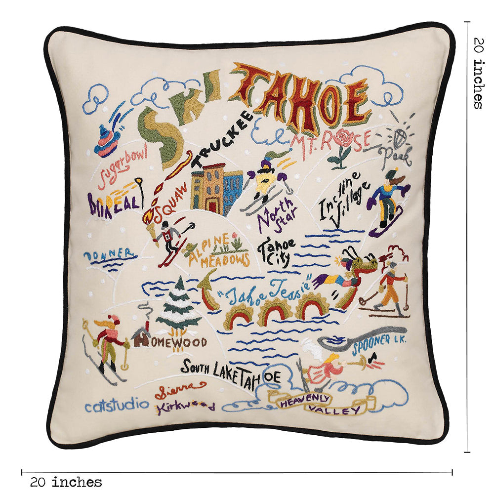 Ski Tahoe Hand-Embroidered Pillow