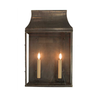 Strathmore brass outdoor wall lantern with two candelabra bulbs in aged brass finish
