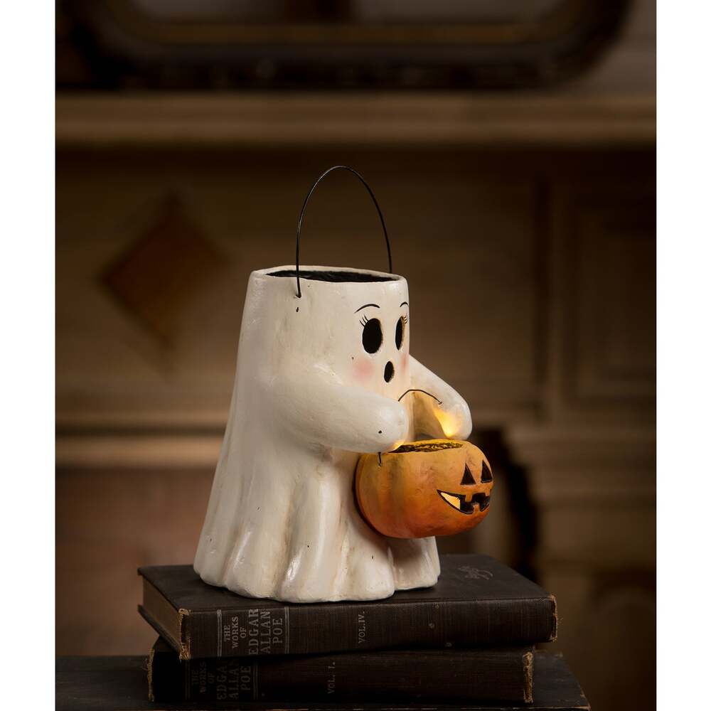 Sweet Boo With Pumpkin Bucket Paper Mache