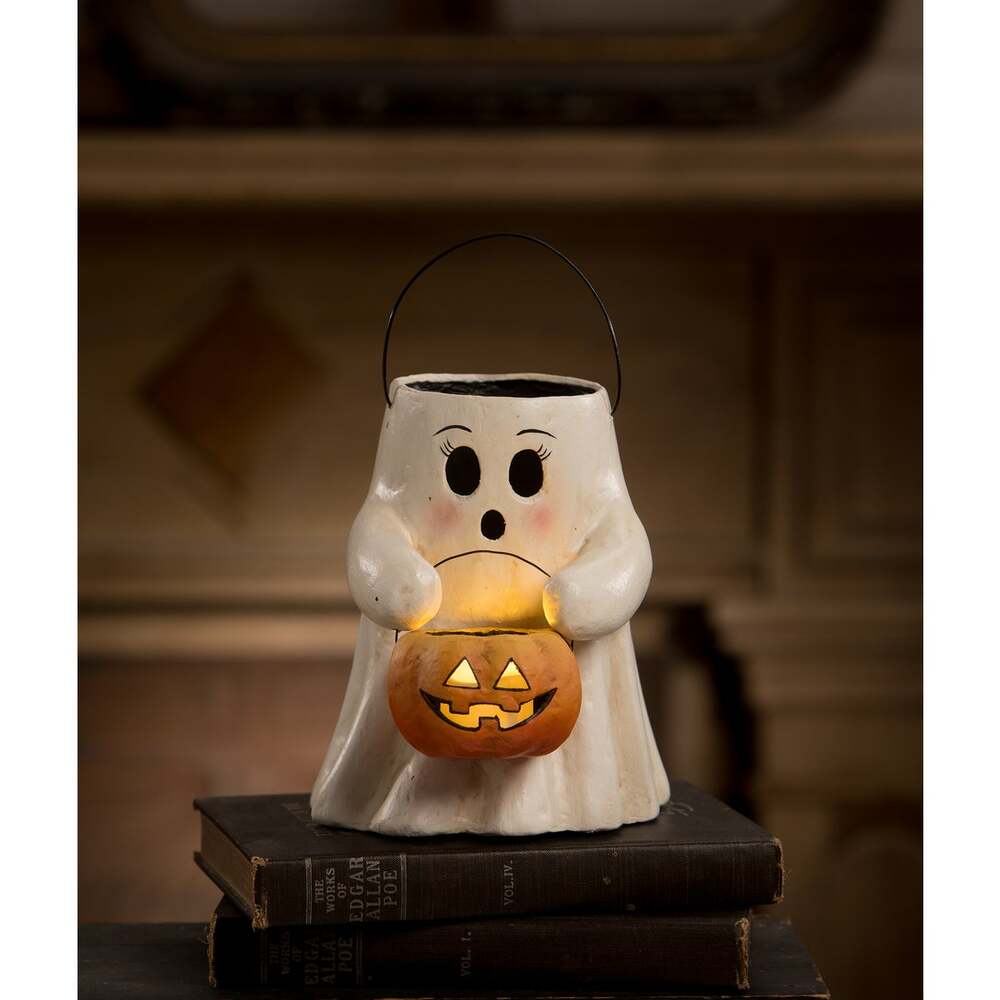 Sweet Boo With Pumpkin Bucket Paper Mache