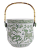 Green & White Bamboo Handle Ice Bucket