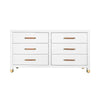 Winchester six drawer chest in matte white lacquer with rattan wrapped handles